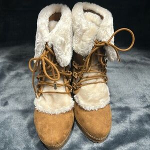 Union Bay tan fuzzy ankle boots size 8.5